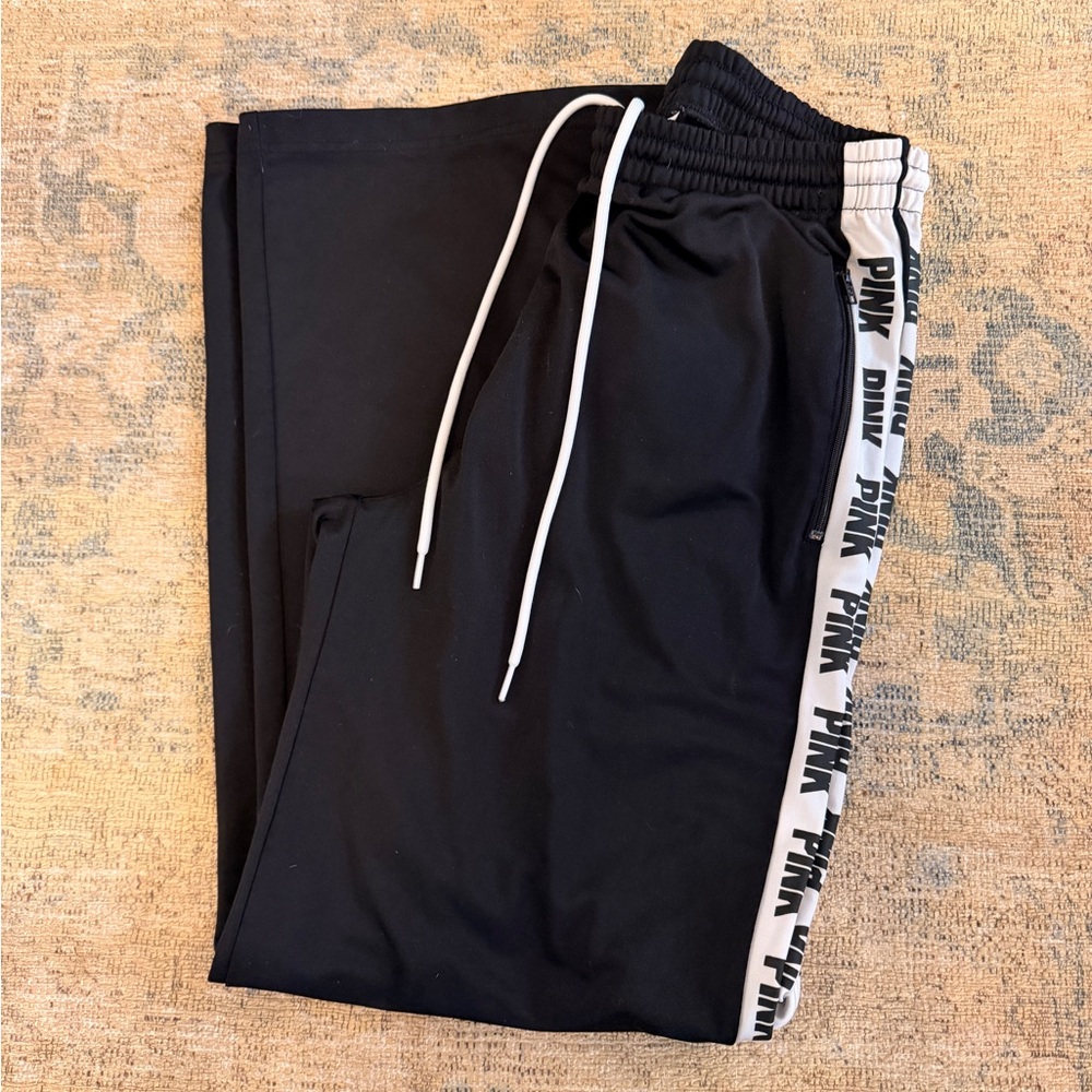 PINK Victoria's Secret EUC Logo Snap Track Pants High-Rise w/ Pockets - Picture 2 of 5